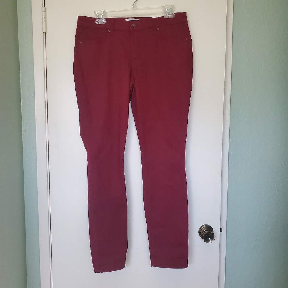 Sonoma Burgandy Super Soft Skinny Jeans Size 12 Cotton Blend NWT
